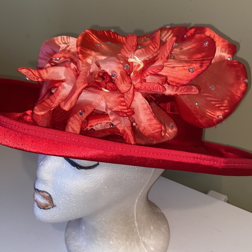 Beautiful vintage Red Satin Church Dress Hat by Ann Marie